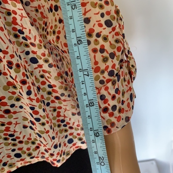 Kina sheer blouse polka dot cream red navy career - Picture 14 of 16